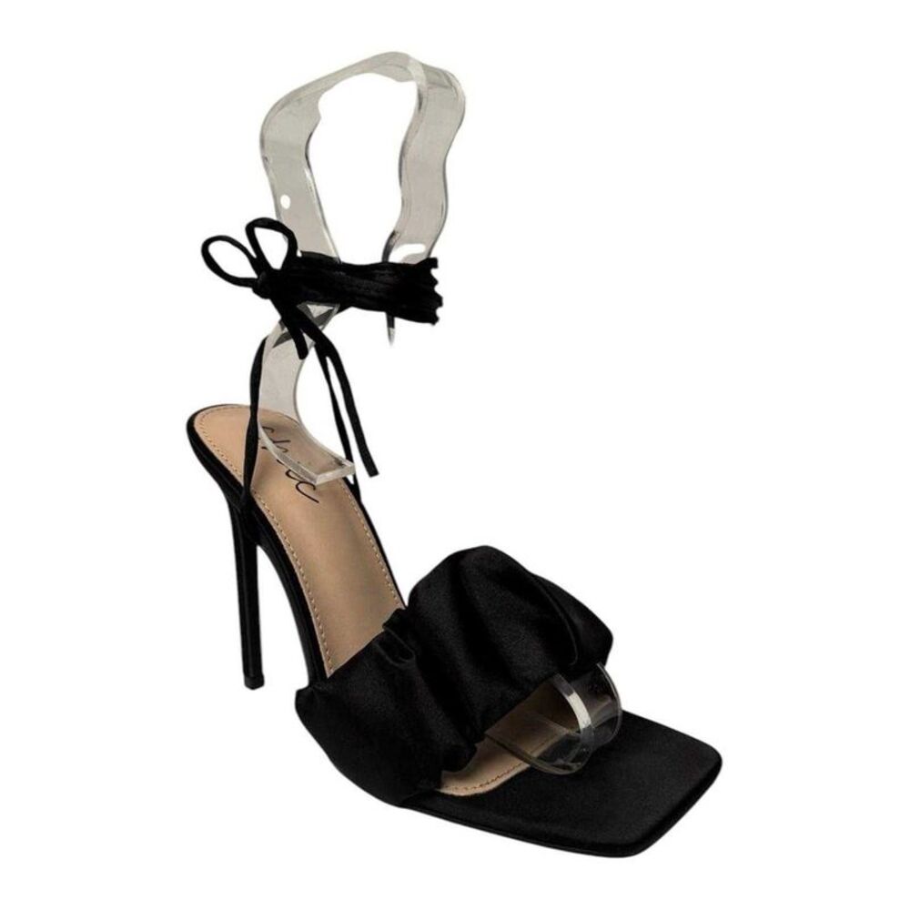 Chic Womens/Ladies Leather Stiletto Heel Sandals / Black